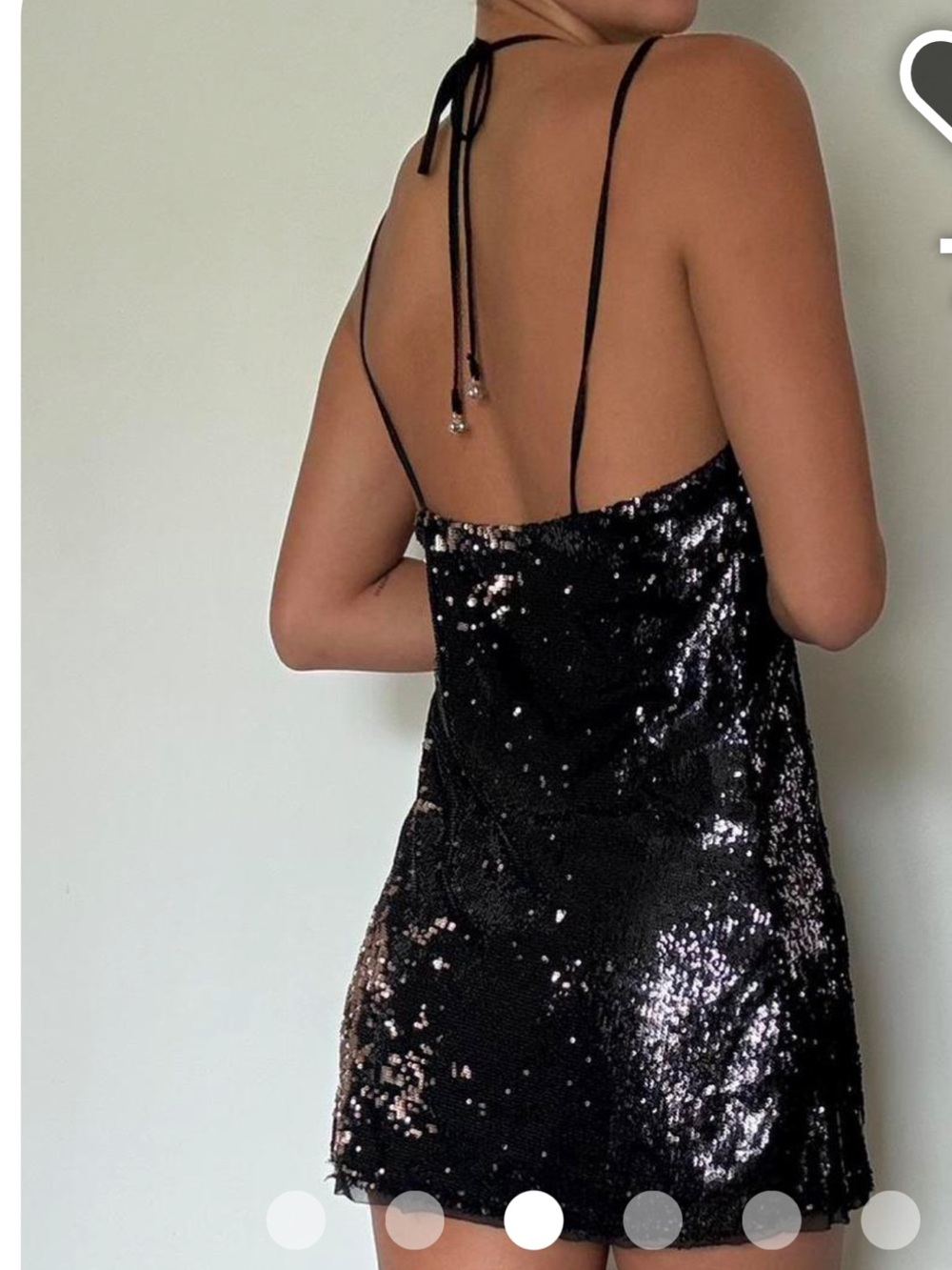 Black Sequin Backless Mini Dress with Tie Straps NWOT